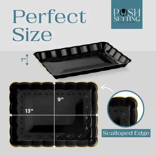 Miniatura 3 de Posh Setting - Bandejas doradas con purpurina para fiestas, platos de plástico de 9 x 13 pulgadas y bandejas de alimentos