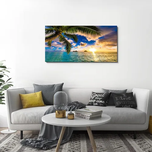 Miniatura 3 de EPHANY Arte de pared con palmera de playa y océano, 1 lienzo para pared, escena de puesta de sol con paisaje de árbol, estirado y enmarcado, listo