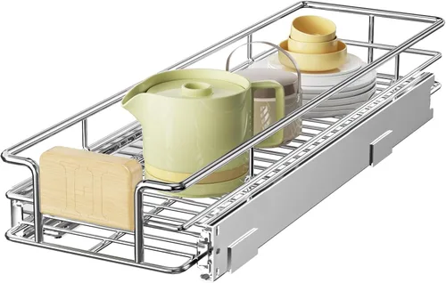 Miniatura 13 de LOVMOR Organizador de gabinete extraíble con mango de madera, 16½ pulgadas de ancho x 21½ pulgadas, organizador deslizante para cocina, despensa 1