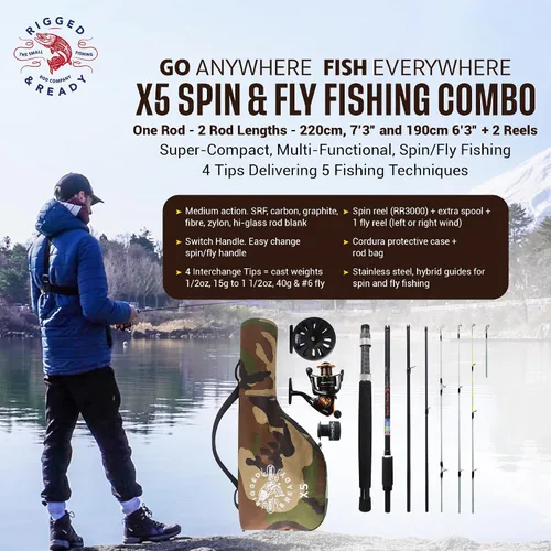 Miniatura 2 de Rigged & Ready X Series™ Travel Fishing Rods. 6 Super Compact Combos and Rods, Multi-Functional, Spinning Poles. 5 to 25 Techniques from one Rod.