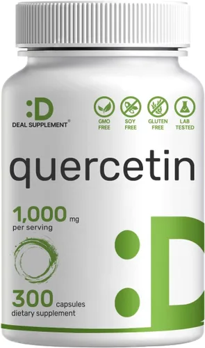 Quercetina 1,000 mg por porción, 300 cápsulas – Suplementos saludables de apoyo inmunológico, alto contenido de flavonoides biodisponibles,