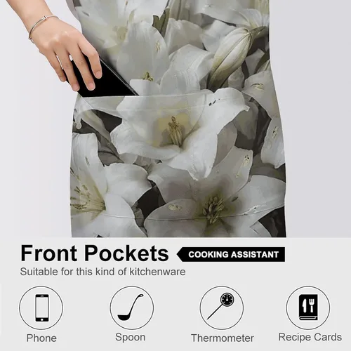Miniatura 5 de Personalized White Lily Bouquet Adult Apron, Kitchen Cooking Aprons for Woman Man, Adjustable Bib Apron with Pocket for Baking, BBQ Crafting