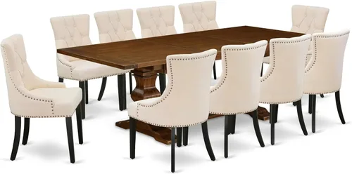 Miniatura 17 de East West Furniture ALAFR7-81-02 Juego de mesa de comedor moderno de 7 piezas consta de una mesa rectangular de madera con hojas extraíbles y 6