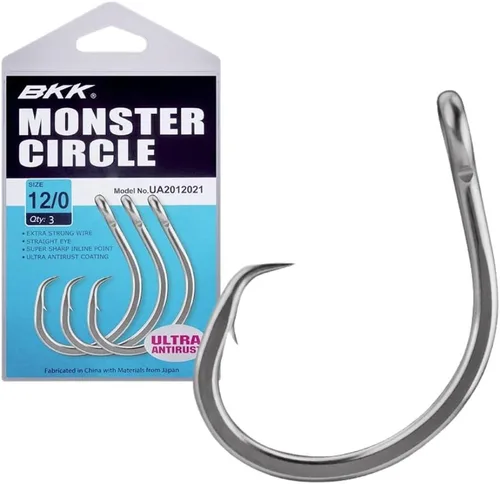 BKK Gancho Monster Circle | 4X | Revestimiento ultraantioxidante de agua salada | Punta de gancho de aguja | Mango forjado | Cebo de arrastre y vivo