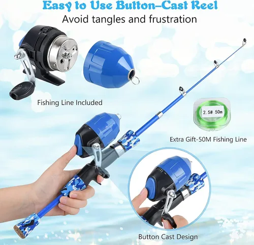 Miniatura 2 de Milerong Caña de pescar para niños, caña de pescar telescópica portátil y carrete combinado para niños, niñas, jóvenes, con carrete de pesca Juego
