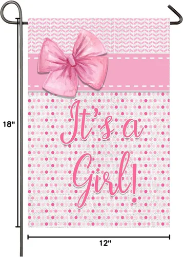 Miniatura 10 de Bandera de jardín con texto en inglés "It's A Girl" ("It's A Girl"), decoración de anuncio de nacimiento para niña, 12 x 18 pulgadas, doble cara