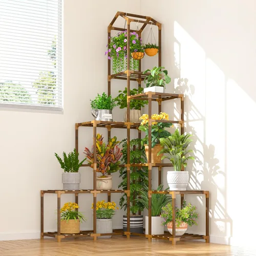EnHomee Soporte de esquina de 64.2 pulgadas para plantas de interior, estante alto para plantas de 13 a 19 macetas escalonadas para exteriores,