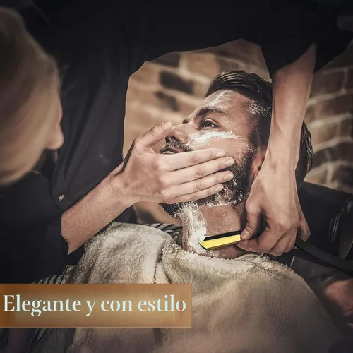 Miniatura 3 de Facón Navajas rectas para hombres - Kit de navaja de barbero profesional de borde recto con 100 cuchillas, afeitadora clásica de acero inoxidable El