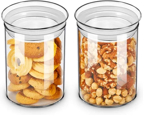 Miniatura 14 de Zens - Juego de tarros de vidrio modernos para almacenamiento de alimentos de 2 piezas, tarros transparentes de vidrio de 50 oz con tapas