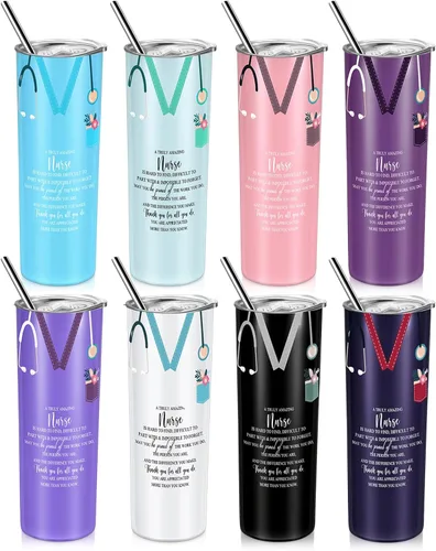 Miniatura 12 de Sabary Cna Week Gifts - Vaso de acero inoxidable de 20 onzas a granel con tapa y letrero de estetoscopio para mujeres, estudiantes de graduación