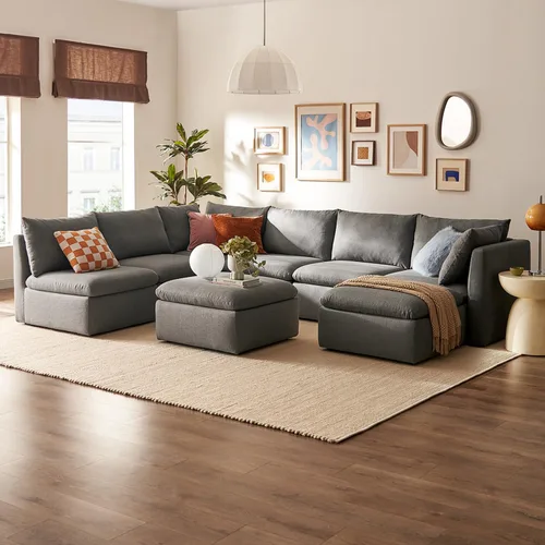 Miniatura 25 de mopio Sofá Seccional Modular de Gran Tamaño con Fundas Completamente Extraíbles y Almacenamiento, Convertible en Forma de U, en Forma de L