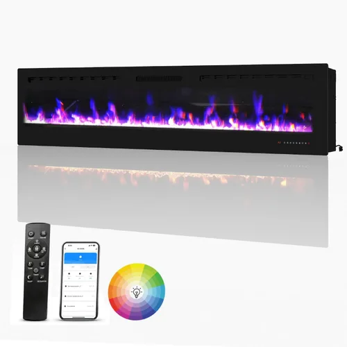 Miniatura 9 de Chimenea eléctrica de 60 pulgadas montada en la pared y empotrada con control remoto, inserciones de chimenea de pared ultrafinas de 750 W/1500 W