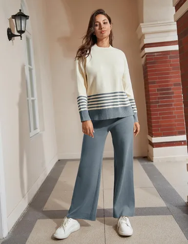 Miniatura 2 de Himosyber Conjunto de suéter para mujer, 2 piezas, de manga larga, suéter de punto, pantalones deportivos