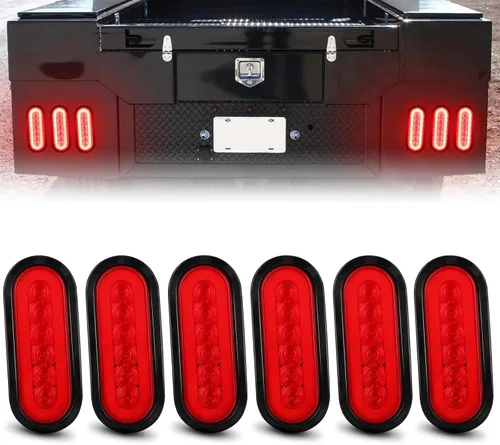 Miniatura 10 de Luces traseras LED ovaladas rojas de 6 pulgadas, luces traseras de remolque, luces traseras de remolque de montaje en superficie, luces