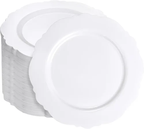 Miniatura 10 de WDF 60 platos de plástico rojo desechables – 7.5 pulgadas de alta resistencia rojo postre/ensalada/pastel platos para boda, fiesta, cumpleaños, día