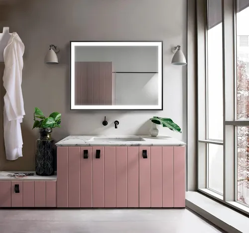 Miniatura 3 de Krugg Soho Espejo LED enmarcado para baño Espejo de tocador iluminado incluye atenuador y desempañador Montaje en pared vertical u horizontal