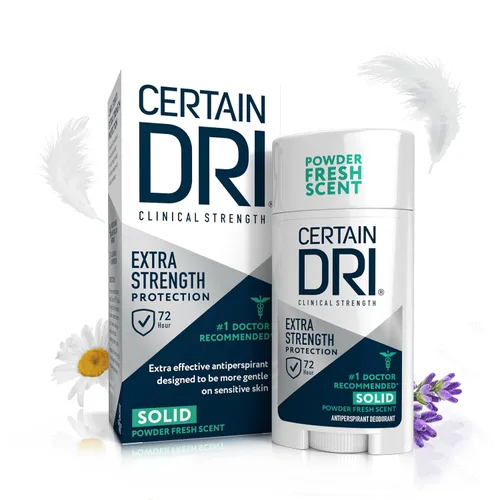 Certain Dri - Desodorante clínico antitranspirante fuerte para uso diario, Clínica Extra Fuerte, Sólida, Paquete de 1