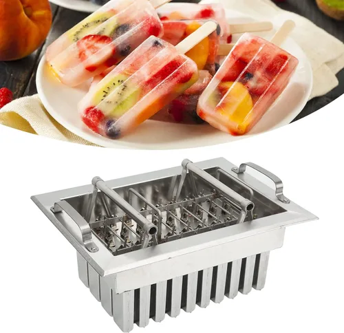 Miniatura 5 de Molde de metal para paletas, molde comercial para paletas, 40 agujeros para palitos de acero inoxidable con soporte, molde para paletas de hielo