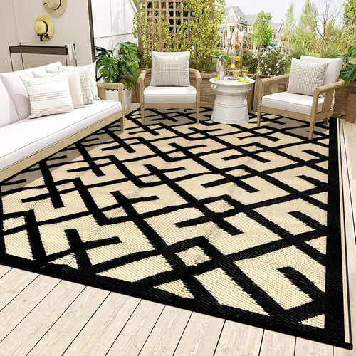 Miniatura 13 de LILIOFFIC Alfombra de exterior para patio, 5 x 8 pies, impermeable, alfombra de plástico para patio, alfombras de campamento reversibles, caravana