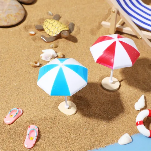 Miniatura 5 de Juego de accesorios de playa en miniatura 1 12 escala micro escena decoración con silla plegable para tomar el sol y paraguas para casa de muñecas