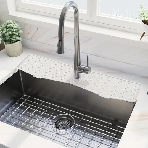 Miniatura 15 de Alfombrilla de Silicona para Grifo de Fregadero de Cocina – Gen 2 Protector contra Salpicaduras con Salida y Pendiente Mejoradas – 18" x 5.1" Negro