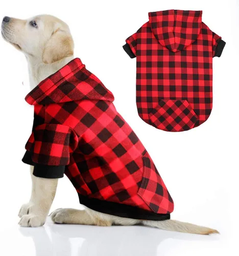 Miniatura 8 de Sudadera con Capucha a Cuadros Rojos para Perros, Ropa para Mascotas con Capucha y Bolsillo (XS)