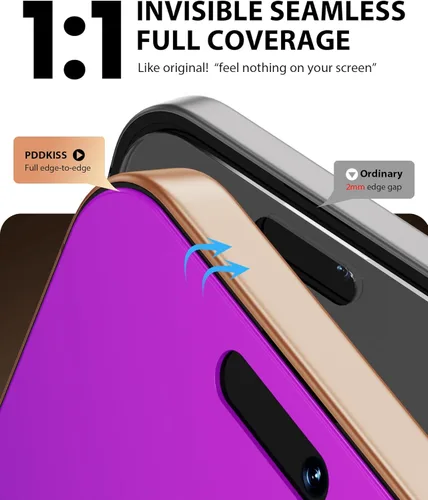 Miniatura 7 de PDDKISS Protector de pantalla de privacidad compatible con iPhone 17 Pro Max de 6.9 pulgadas, degradado morado, antiespía, anti luz azul, vidrio