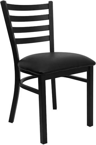 Miniatura 6 de Flash Furniture HERCULES Series Silla de restaurante de metal con respaldo de escalera negra - Asiento de vinilo negro
