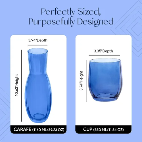 Miniatura 4 de American Atelier Jarra de agua de noche de 40 onzas con vaso – Jarra de noche de vidrio acanalado de 2 piezas con tapa para mesita de noche, Azul