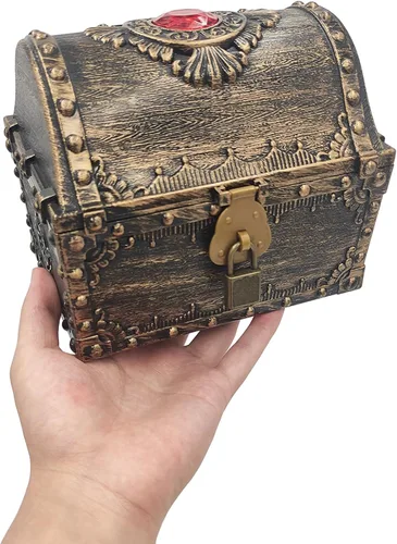 Miniatura 5 de Cofre del tesoro para niños, cofre de pirata de juguete de plástico decorativo, caja de almacenamiento de colección de tesoros del profesor