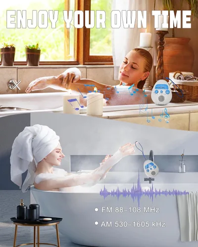 Miniatura 4 de Radio de ducha, radio AM/FM portátil con grandes perillas giratorias para una fácil sintonización, a prueba de salpicaduras para baño, cocina, al