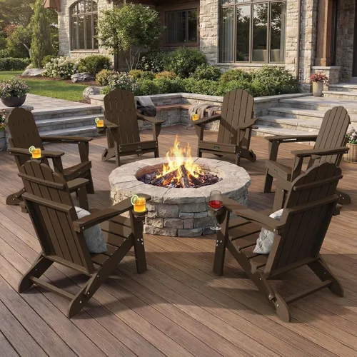 Miniatura 11 de Silla Adirondack plegable, silla Adirondack de HDPE con 2 soportes para tazas, sillas para fogatas al aire libre de fácil montaje para patio, Negro