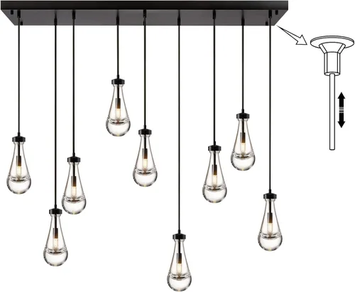 Miniatura 11 de Lámpara colgante moderna, diseño de gota de lluvia, lámpara de techo de cristal para interiores, 5 pies de profundidad x 12.5 pies de alto, latón