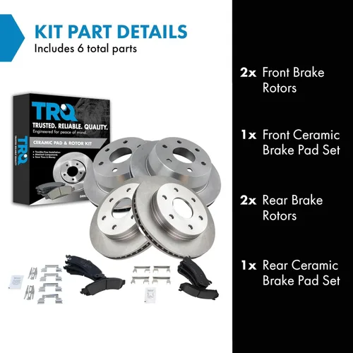 Miniatura 2 de TRQ Kit de pastillas de freno y rotores de disco de cerámica Posi Premium delantero y trasero compatible con GM