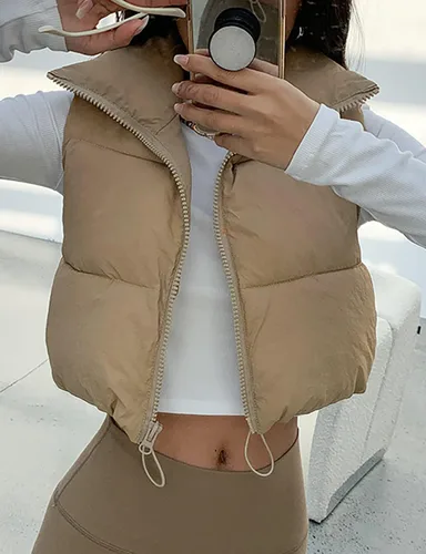 Miniatura 3 de Chaleco corto acolchado para invierno, ligero, sin mangas, para mujer