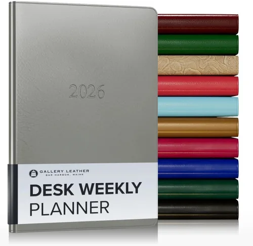 Miniatura 95 de Gallery Leather Agenda semanal y mensual grande 2025-2026, agenda y cuaderno con elegantes bordes de página dorados dorados, 12 meses, cactus Cactus