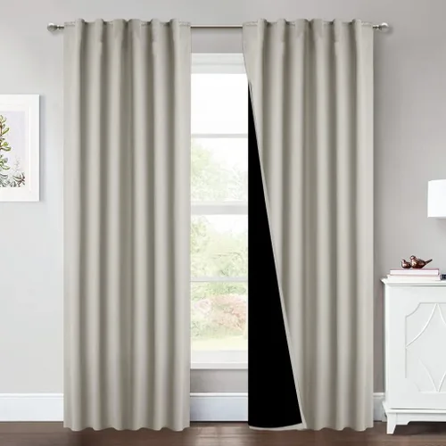 Miniatura 62 de NICETOWN Paneles de cortinas totalmente opacas para dormitorio que reducen el frío, cubiertas de ventana súper gruesas aisladas, cortinas Biscotti