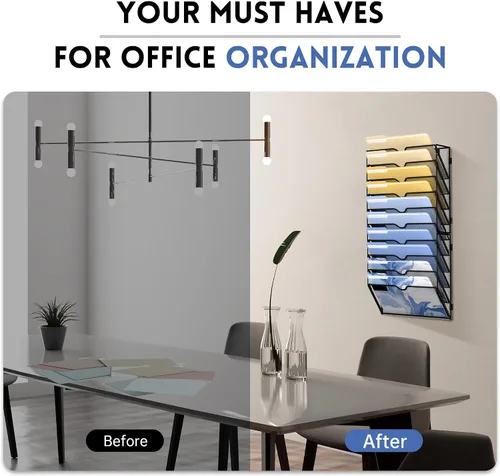 Miniatura 6 de DALTACK Organizador de archivos de pared de 10 niveles, organizador de archivos colgante para carpetas de papeles, portapapeles, revistas