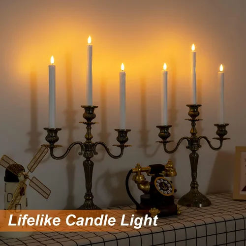 Miniatura 5 de Homemory 3 velas cónicas sin llama con temporizador remoto, velas blancas parpadeantes de 9.6 pulgadas, funciona con pilas, velas LED de plástico