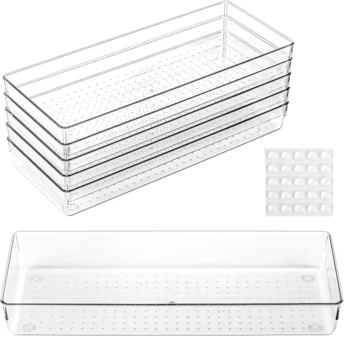 Miniatura 9 de 6 bandejas organizadoras de cajones de plástico transparente de 6 x 3 pulgadas con 25 almohadillas antideslizantes para maquillaje, joyas