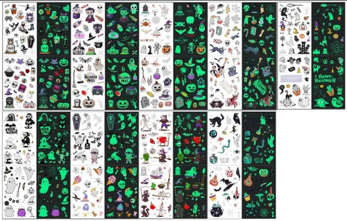 Miniatura 8 de LOMIMOS 320 tatuajes temporales que brillan en la oscuridad, impermeables, aterradoras, extraíbles para la cara y el cuerpo, para dulces o bolsas