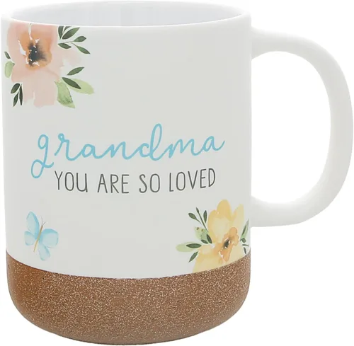 Pavilion Gift Company - Grandma You Are So Loved - Taza de cerámica de 16 onzas con fondo esmaltado arenoso, patrón floral, taza de café de mango
