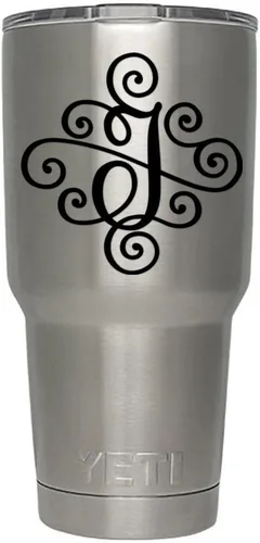 Monogram - Calcomanía troquelada/adhesivo. Haga clic para opciones de color/letra. Disponible en cuatro colores y todas las letras de la A hasta la