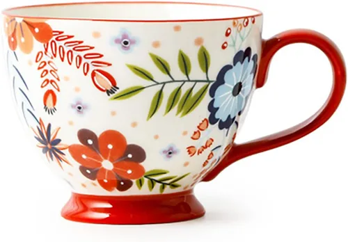 Miniatura 8 de CHOOLD Elegante taza de café grande de cerámica pintada a mano con patrón floral para té y leche, taza de cereales para cocina, cena, 15 onzas