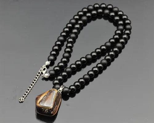 Miniatura 53 de Colgante de turmalina cruda natural, Collar de cuentas de ónix negro genuino, Collar de piedra negra, Collar de piedras preciosas, Cuentas de 0.315