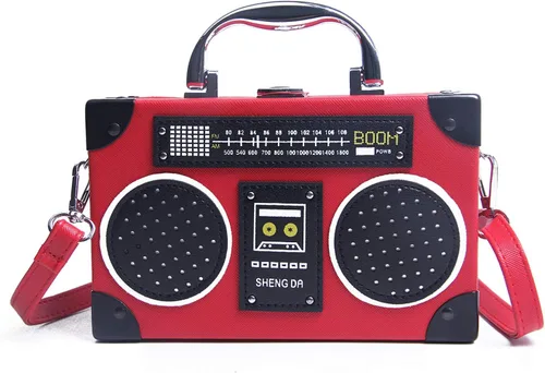KUANG! Bolso de mano retro con forma de radio para mujer, bolso de hombro elegante de noche