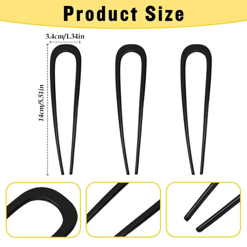 Miniatura 3 de 3 horquillas de metal para el pelo francés, para mujer, horquillas para moños, accesorios metálicos para el cabello (negro)