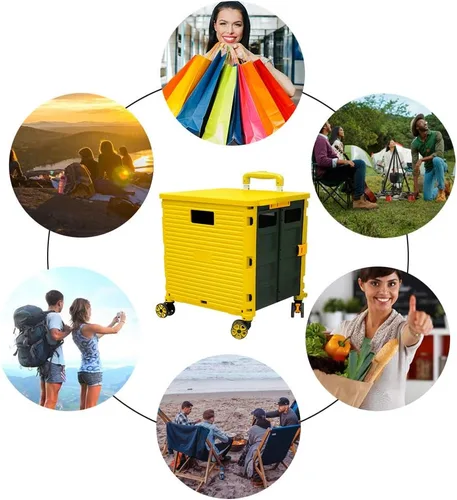 Miniatura 5 de FELICON SELORSS Carro de Utilidad Plegable Carro de Mano Plegable con Mango Telescópico de Plástico Resistente Cesta Plegable de 4 Ruedas Giratorias