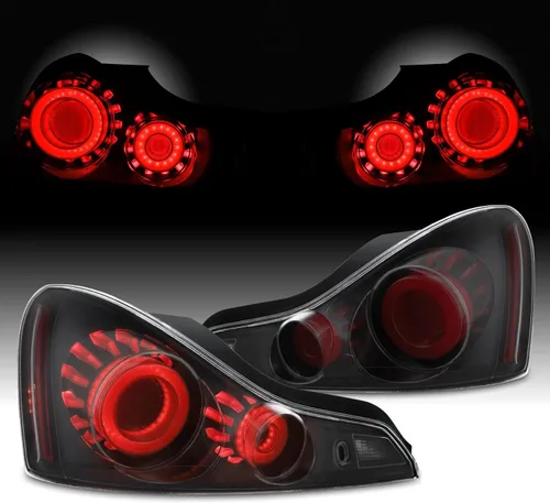 AKKON - [Estilo GTR para 2008-2013 G37 / 14-15 Q60 Coupe Ensamblaje de lámparas traseras de tubo LED 3D de luz negra con carcasa de humo en par