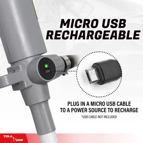 Miniatura 2 de TERA PUMP Bomba de transferencia de combustible con boquilla de control de flujo rápido y tubo telescópico y potente batería recargable, manguera